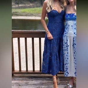 Farm Rio Blue Palm Tree Richelieu midi dress size Small